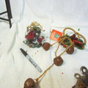 RUSTIC COUNTRY CHRISTMAS DECOR, BELLS DOOR HANGER, BIRD HOUSE ORNAMENT